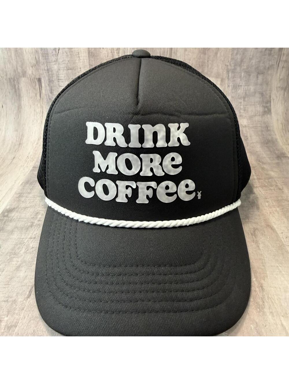 Dutch Bros DRINK MORE COFFEE Rope Foam Snapback Trucker Hat Black & White Cap
